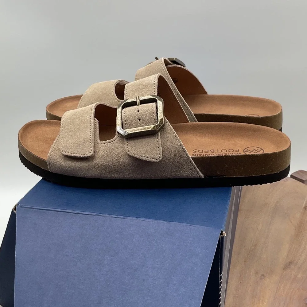 White Mountain Hayloft Women 10M Taupe Suede Leather Buckle Slide Sandals W37920